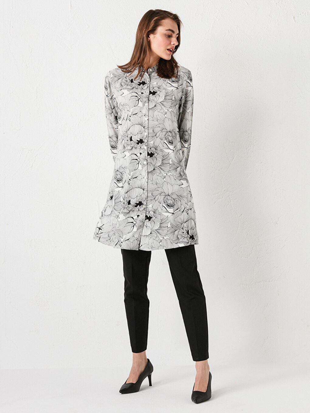 Printed Long Sleeve Viscose Women's Shirt Tunic-3