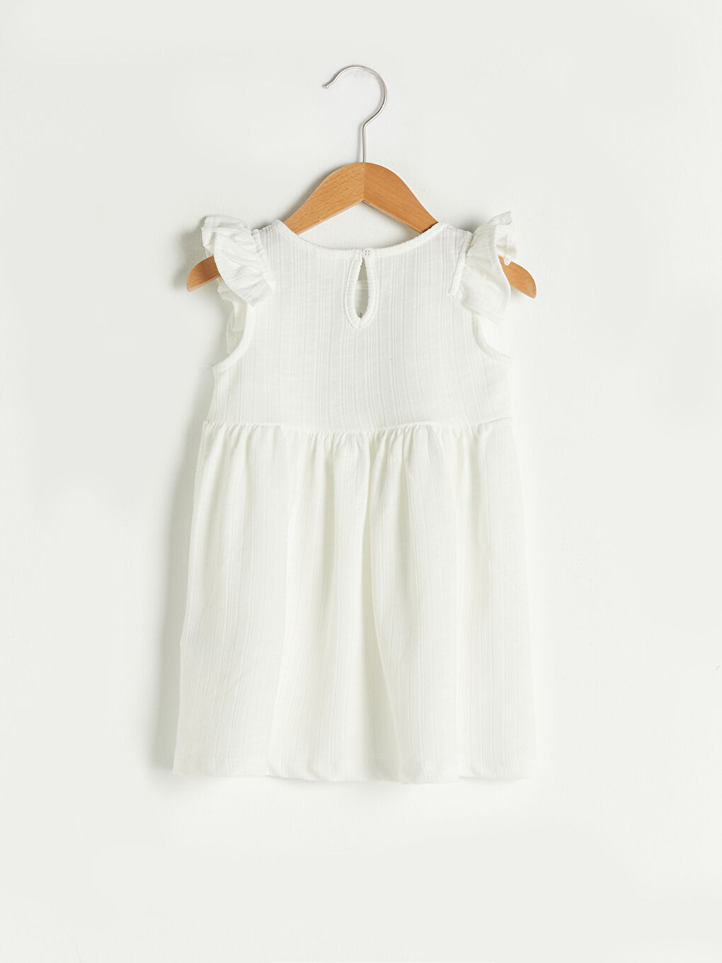 Bisiklet Yaka Fırfır Detaylı Nakışlı Kız Bebek Elbise-1