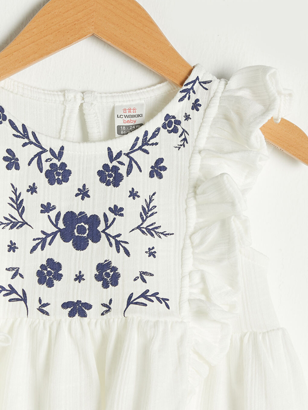 Bisiklet Yaka Fırfır Detaylı Nakışlı Kız Bebek Elbise-2