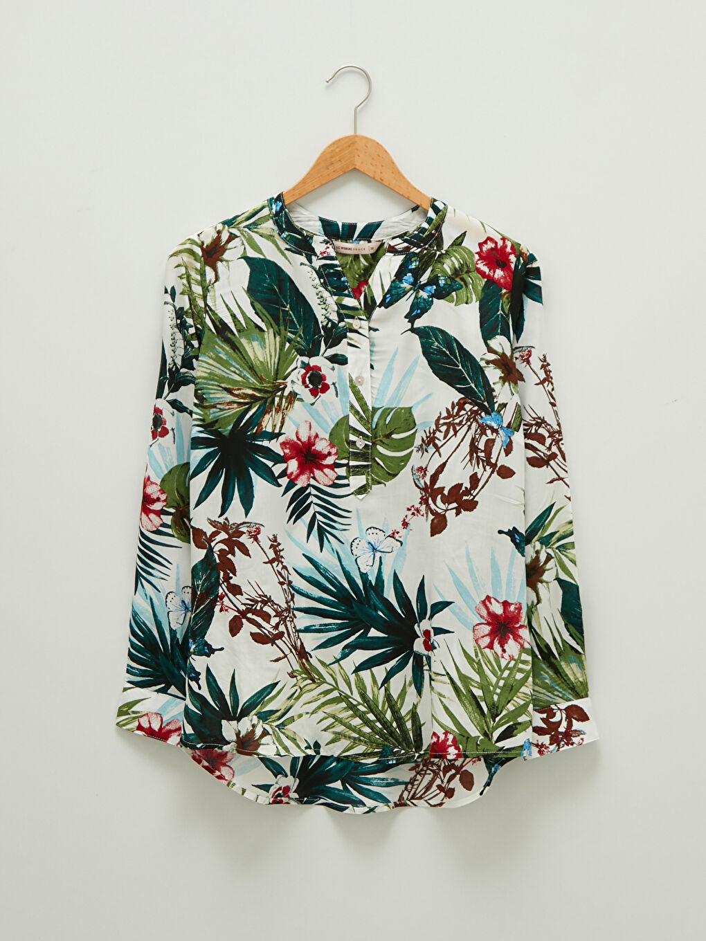 Turtleneck Floral Printed Long Sleeve Viscose Women's Blouse-6