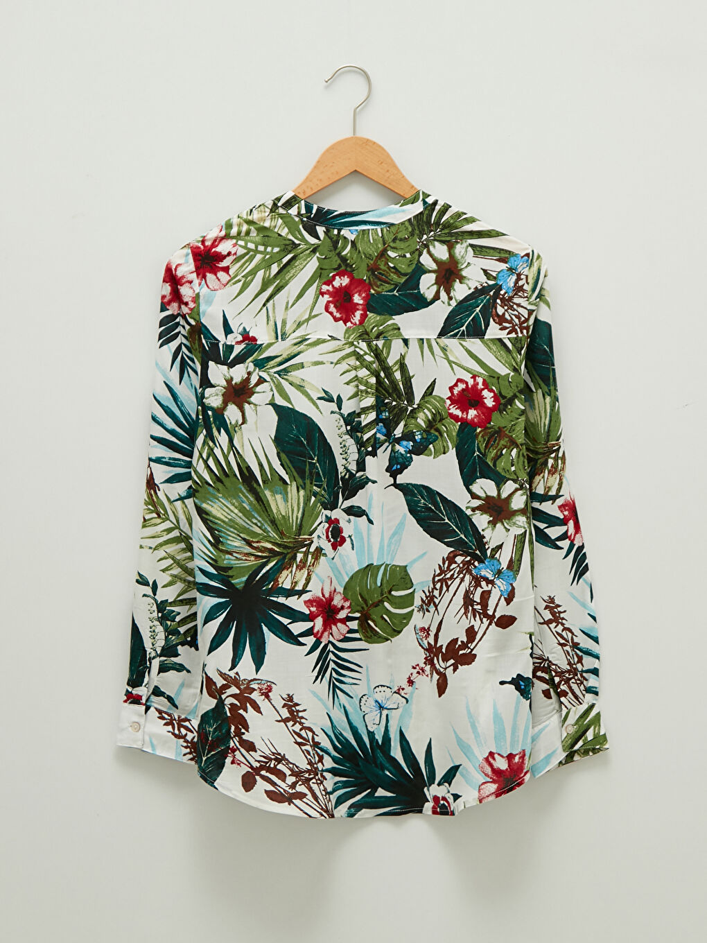 Turtleneck Floral Printed Long Sleeve Viscose Women's Blouse-7