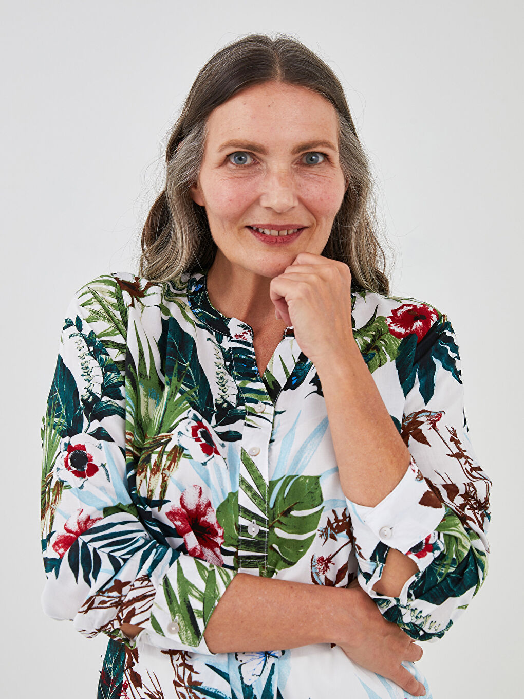 Turtleneck Floral Printed Long Sleeve Viscose Women's Blouse-1