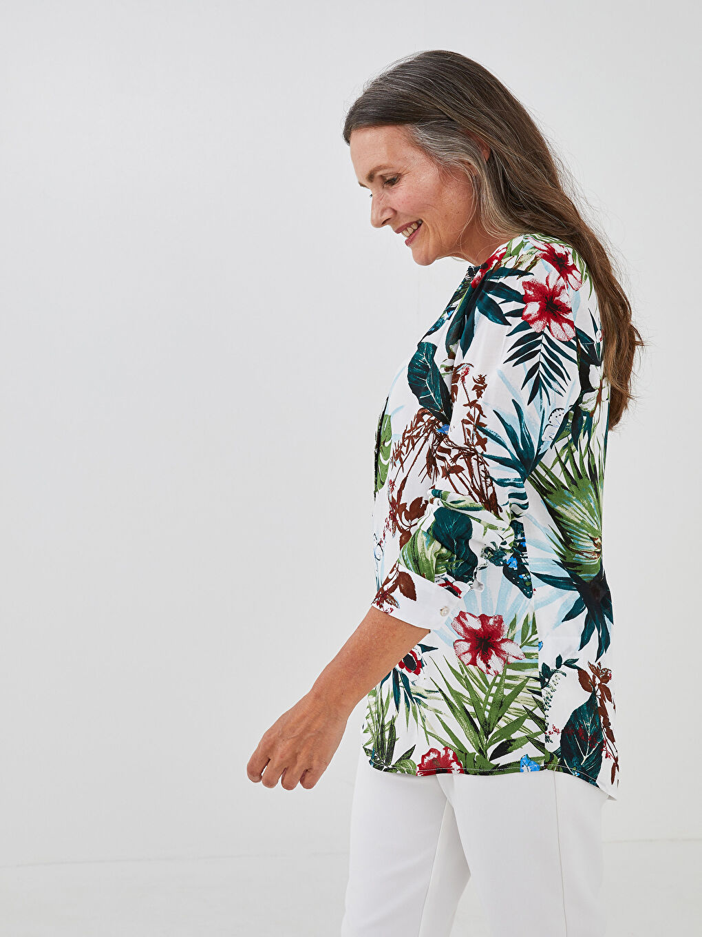 Turtleneck Floral Printed Long Sleeve Viscose Women's Blouse-2