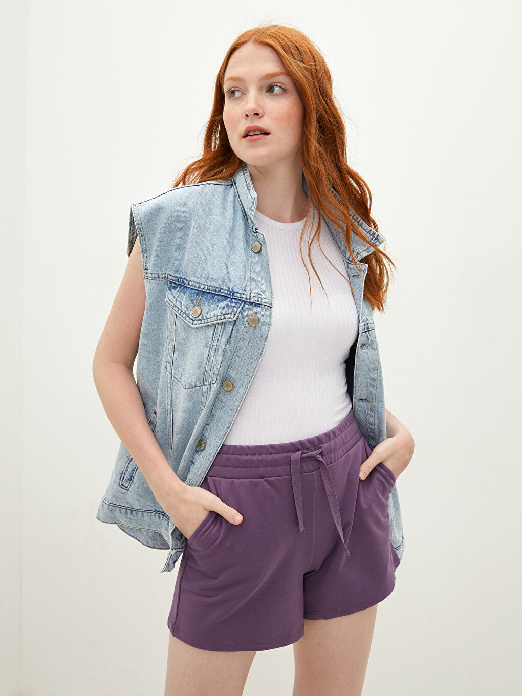 Shorts À Taille Élastique Avec Détails De Poches Pour Femmes-2