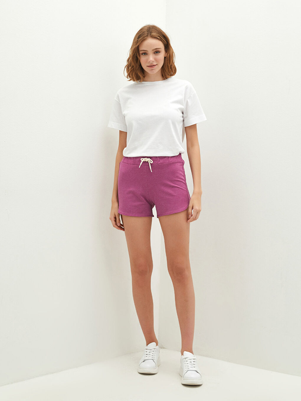 Pantaloni scurți simpli cu talie elastică pentru femei-2