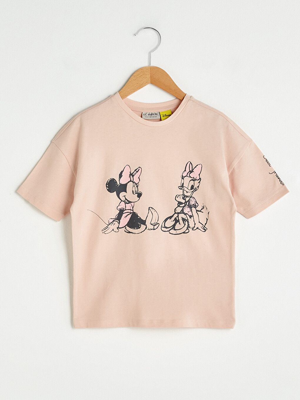 Bisiklet Yaka Disney Baskılı Kısa Kollu Pamuklu Kız Çocuk Tişört