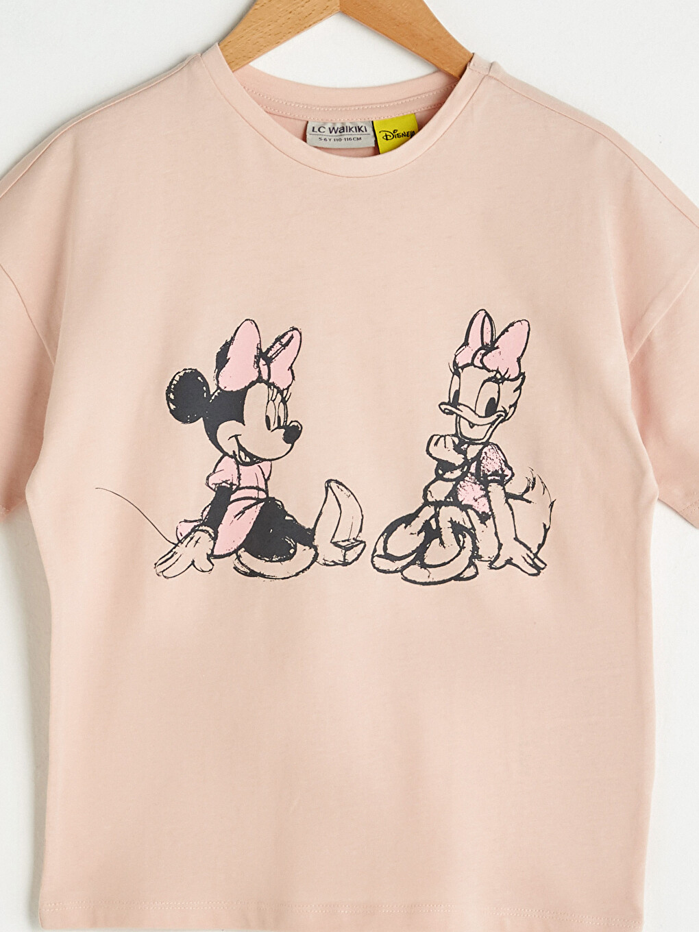 Bisiklet Yaka Disney Baskılı Kısa Kollu Pamuklu Kız Çocuk Tişört-2