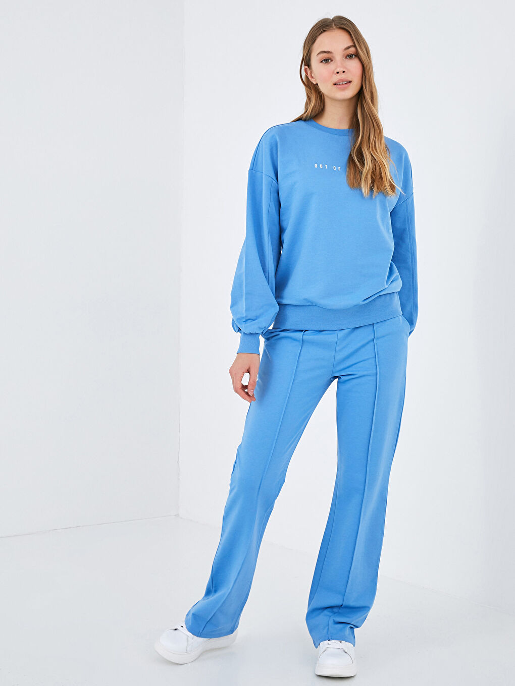 Mavi Beli Lastikli Kadın Eşofman Alt