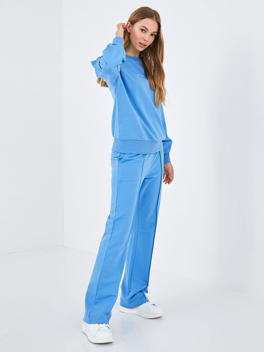 Mavi Beli Lastikli Kadın Eşofman Alt-1