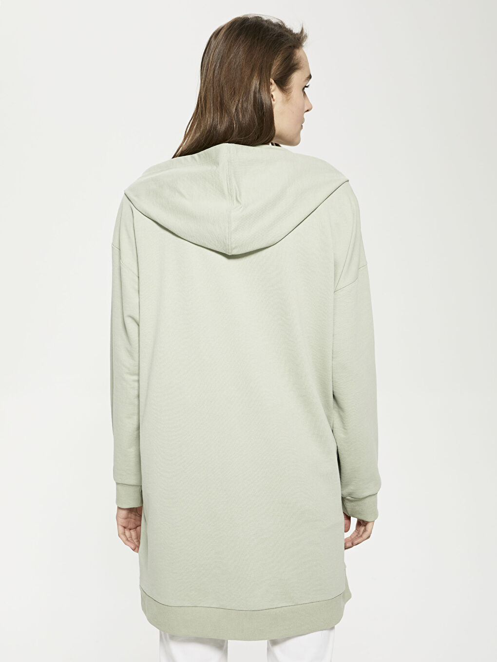 Yeşil Kapüşon Yaka Düz Uzun Kollu Kadın Hırka-10
