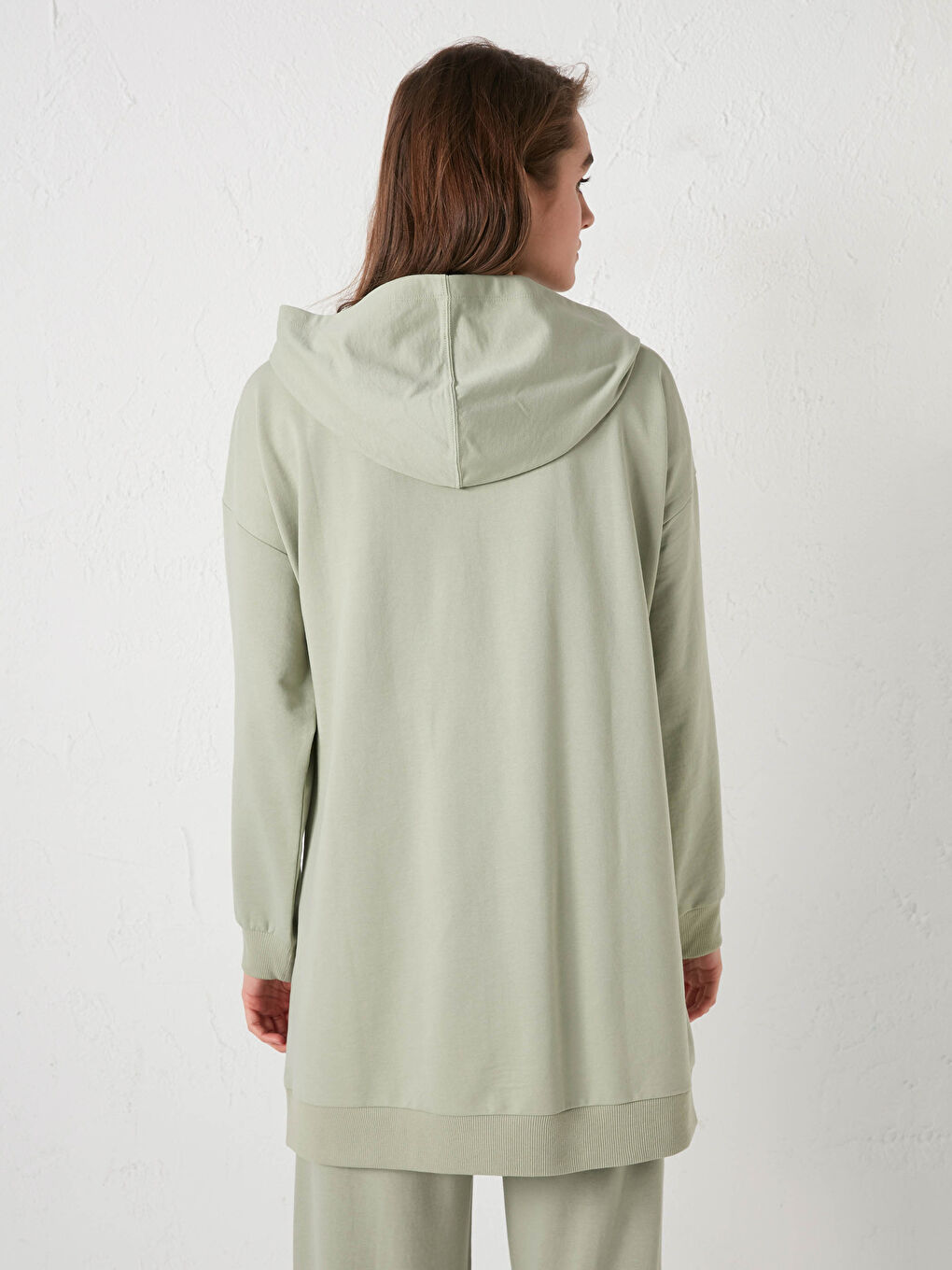 Yeşil Kapüşon Yaka Düz Uzun Kollu Kadın Hırka-4
