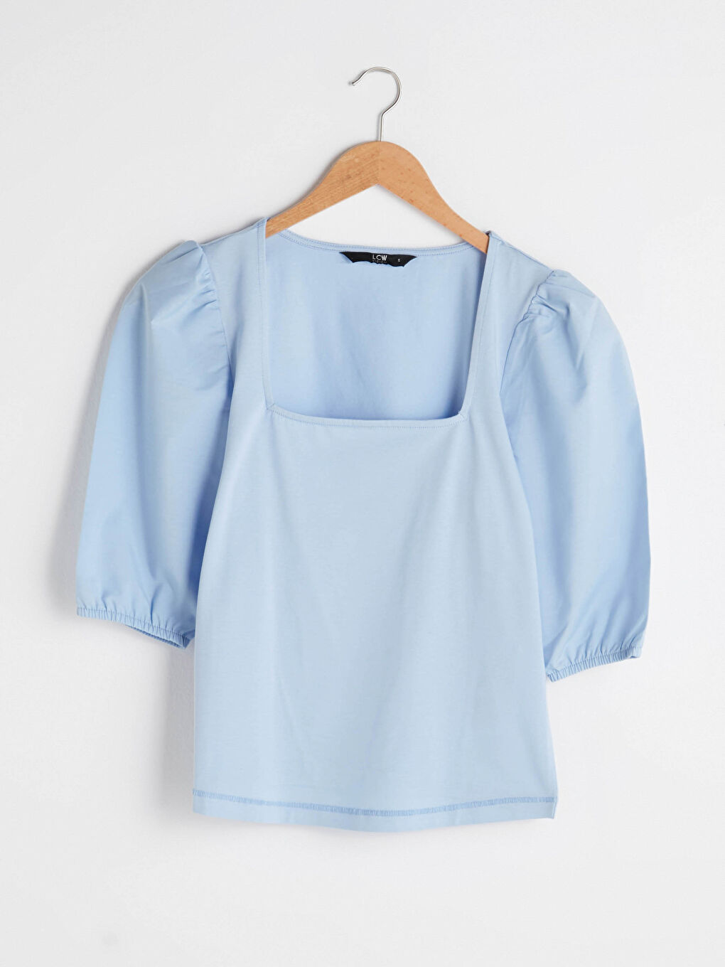 Square Collar Plain Short Sleeve Women's Blouse-5