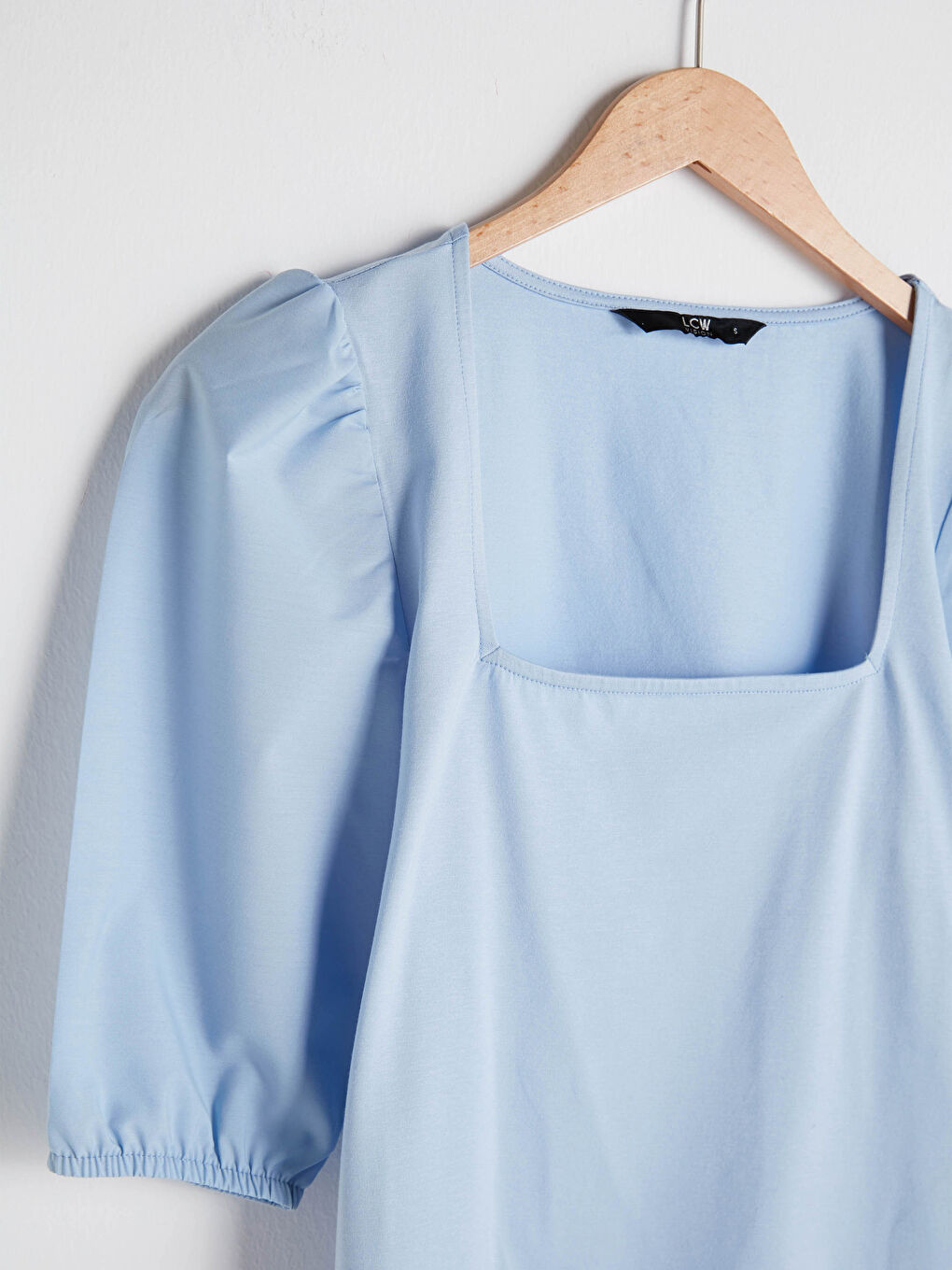 Square Collar Plain Short Sleeve Women's Blouse-7