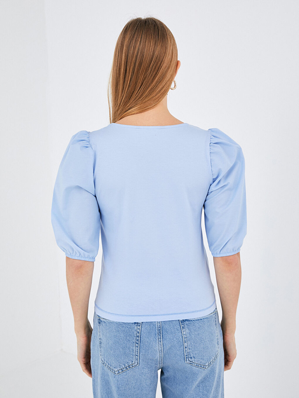 Square Collar Plain Short Sleeve Women's Blouse-3