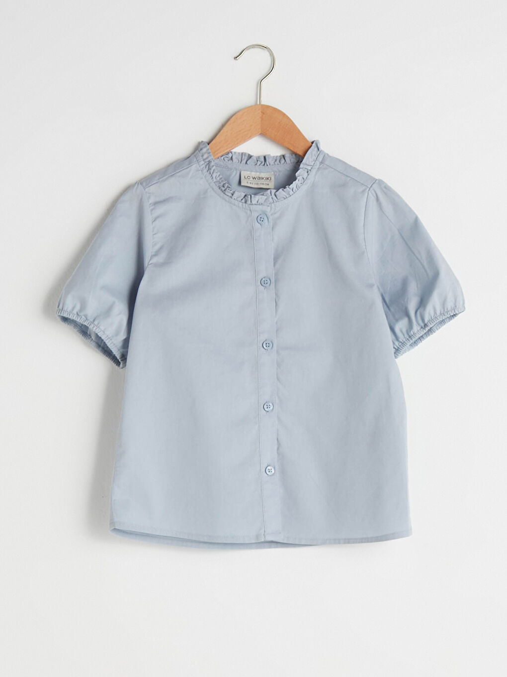 Chemise Basique à Col Détail Volants à Manches Courtes pour Fille