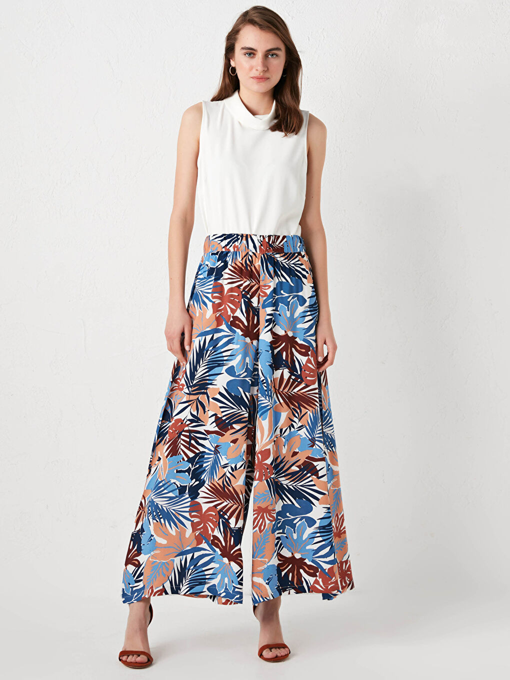 Παντελόνι-Φούστα Γυναικείο Βισκόζη με Εκτύπωση και Ελαστική Μέση-1