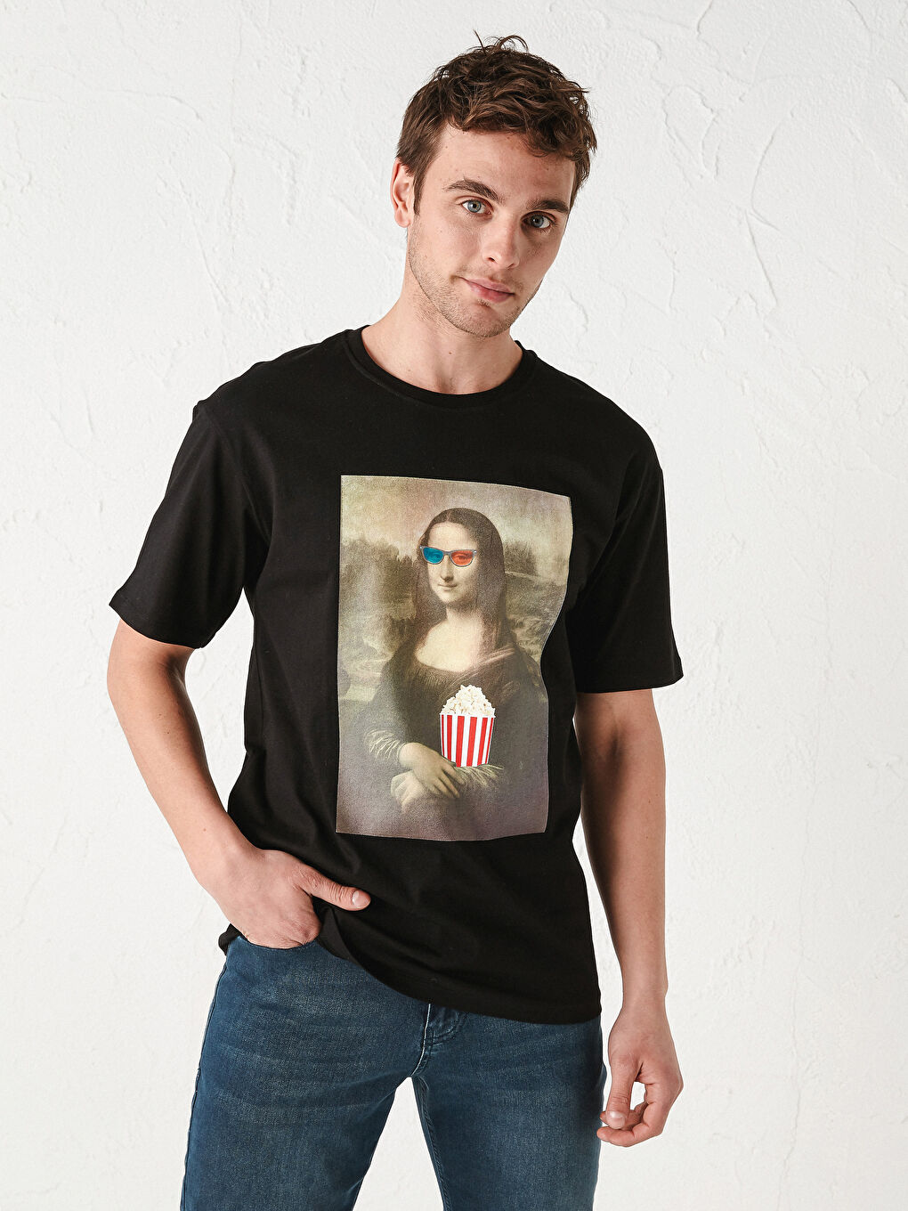XSIDE Crew Neck Short Sleeve Mona Lisa Printed Combed Cotton Men's T-Shirt -S1DK21Z8-CVL