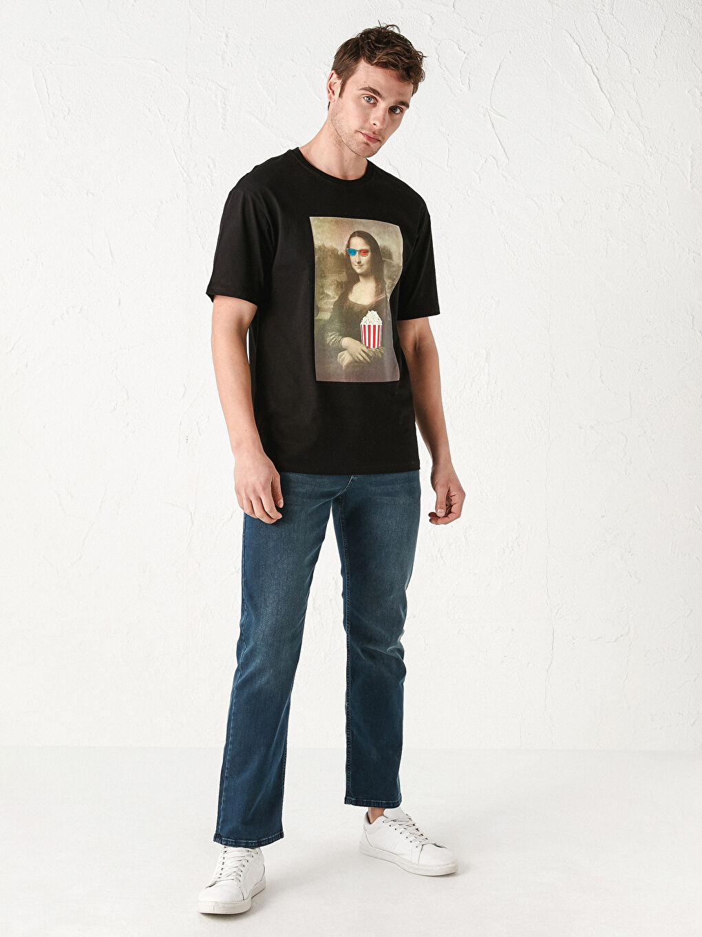 XSIDE Crew Neck Short Sleeve Mona Lisa Printed Combed Cotton Men's T-Shirt -S1DK21Z8-CVL