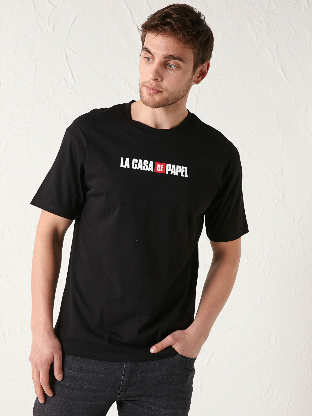 T-shirt à Manches Longues Col Rond Imprimé La Casa De Papel en Coton Peigné pour Hommes