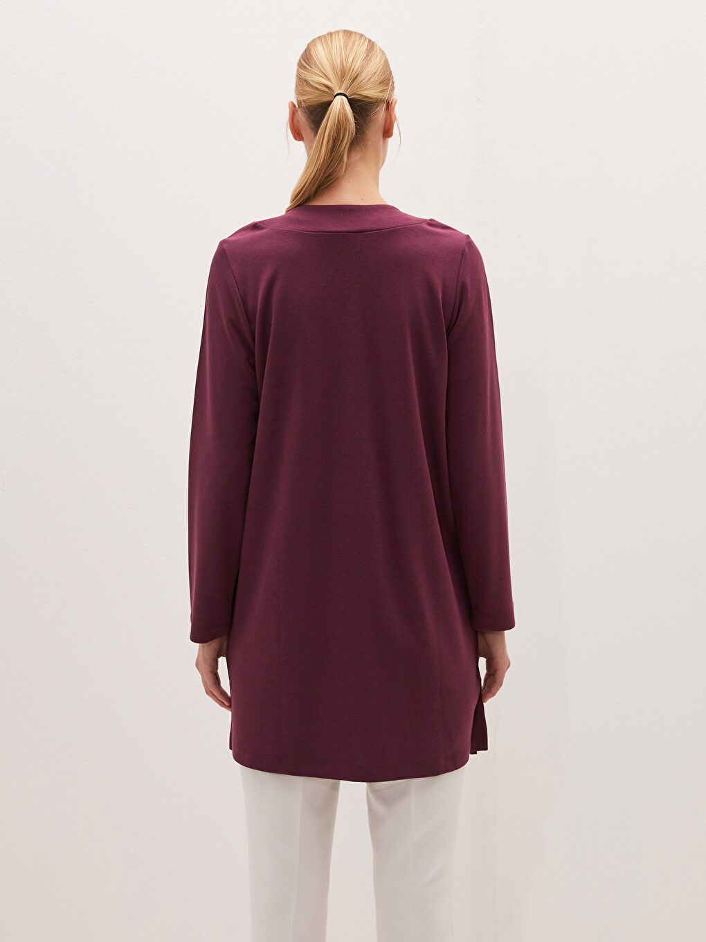 Mürdüm Bisiklet Yaka Fermuarlı Cep Detaylı Uzun Kollu Kadın Hırka-4