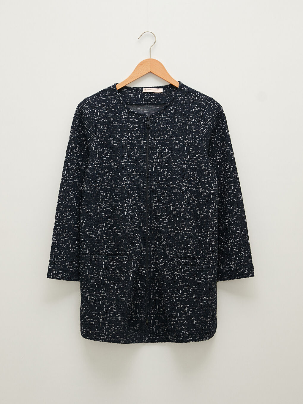 Lacivert Bisiklet Yaka Desenli Uzun Kollu Kadın Hırka-10