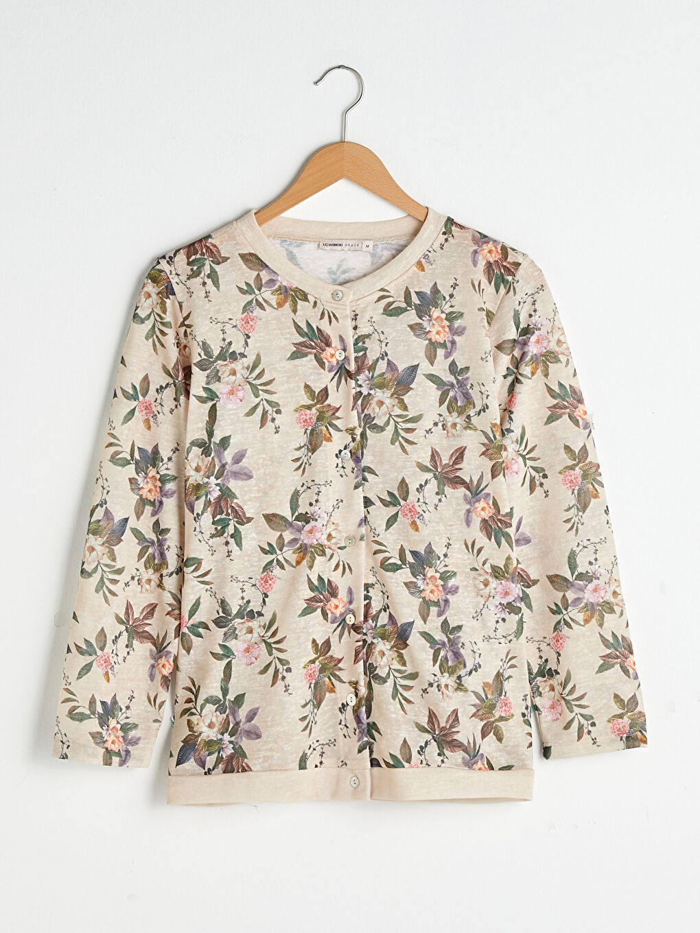 Cardigan pour Femmes à Col Rond Imprimé Floral avec Fermeture à Boutons et Manches Longues-6