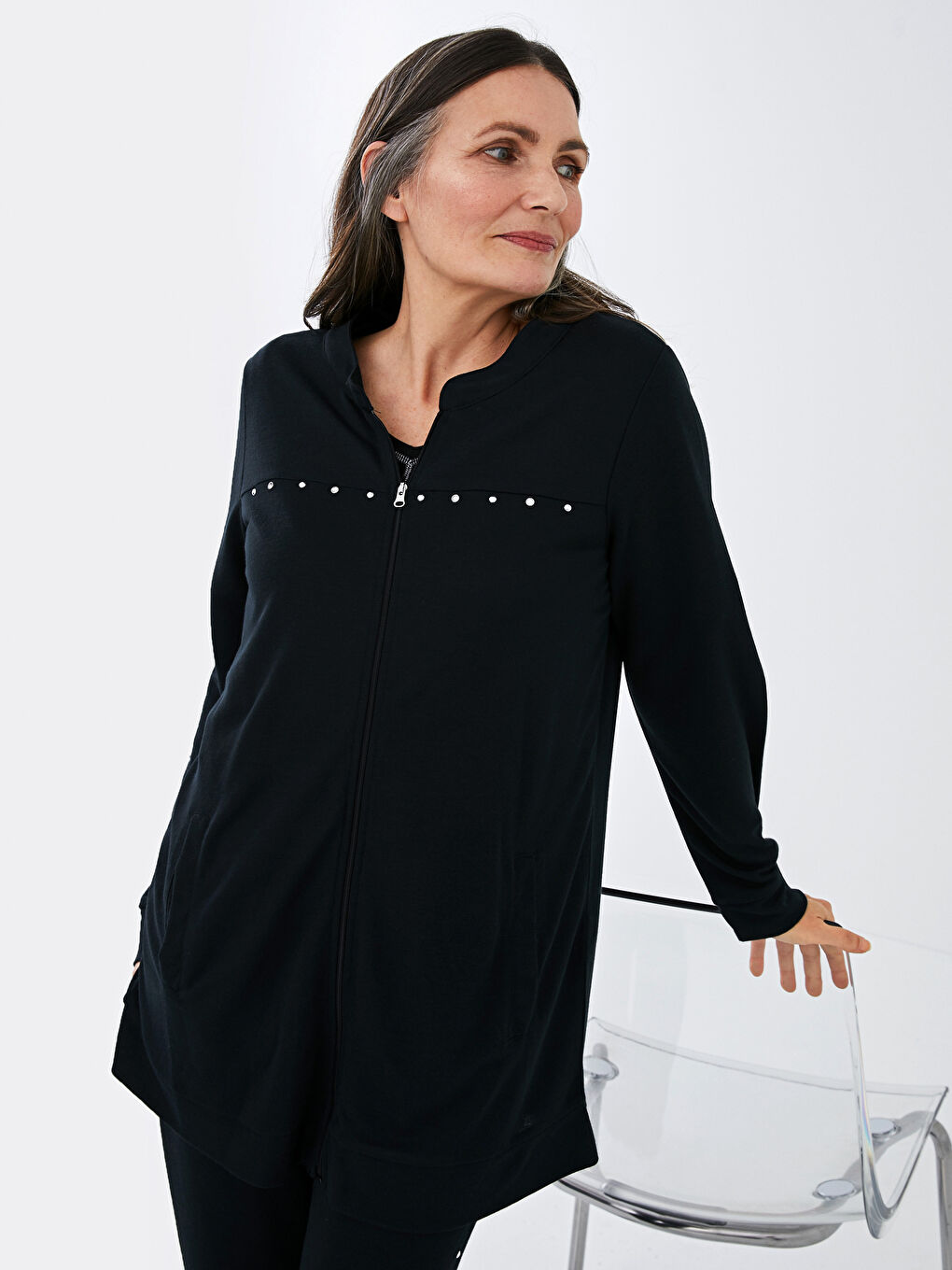 Stone Printed Long Sleeve Women's Cardigan