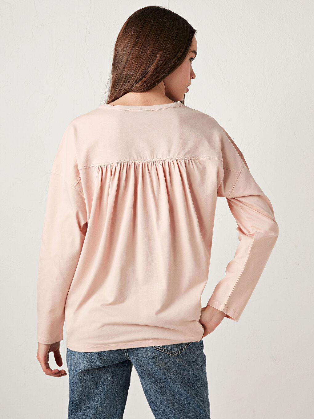 Pembe Bisiklet Yaka Baskılı Uzun Kollu Kadın Tişört Anne Kız Kombini-4