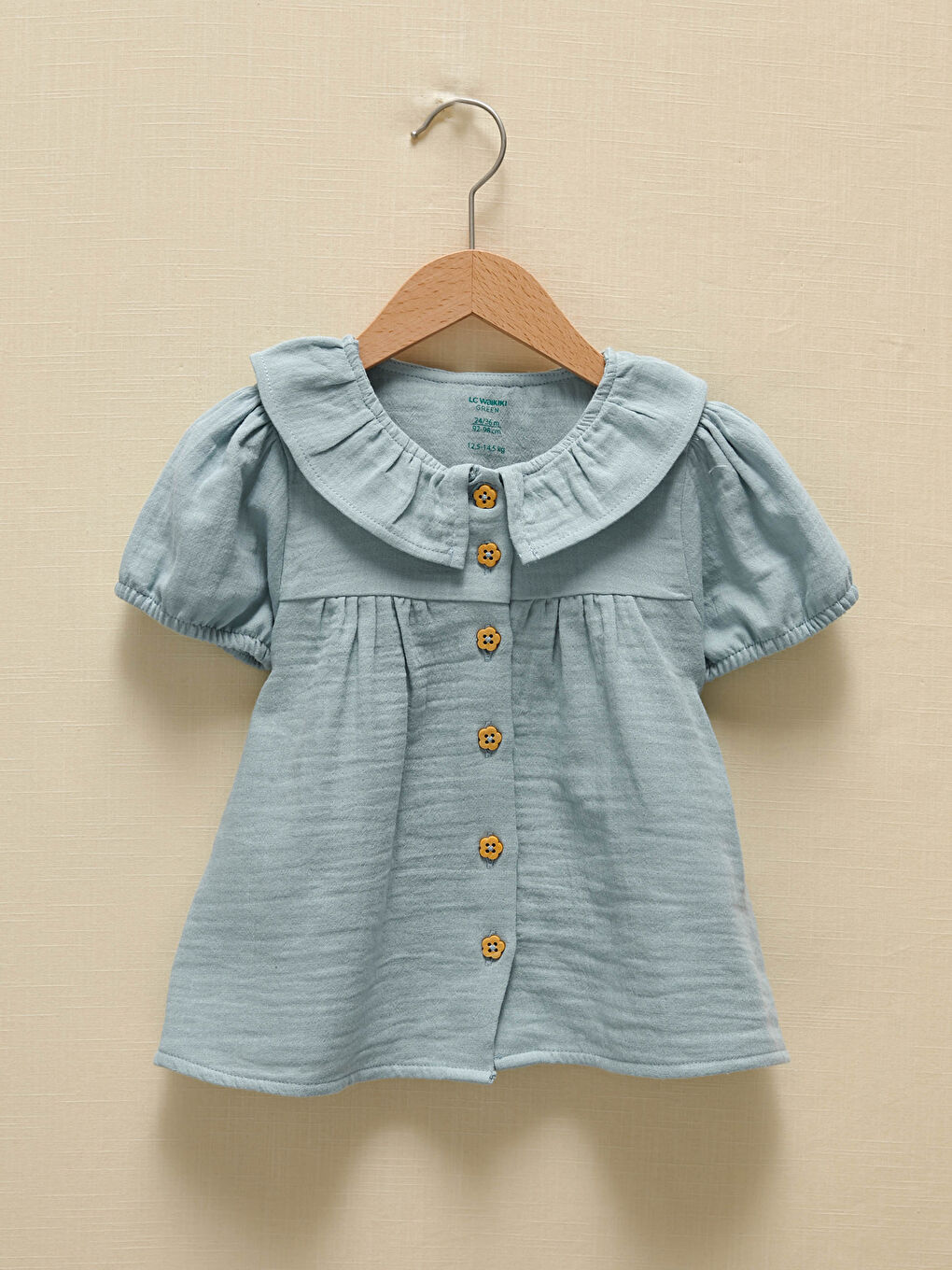 Baby Girls' Peter Pan Collar Short Sleeve Basic Shirt