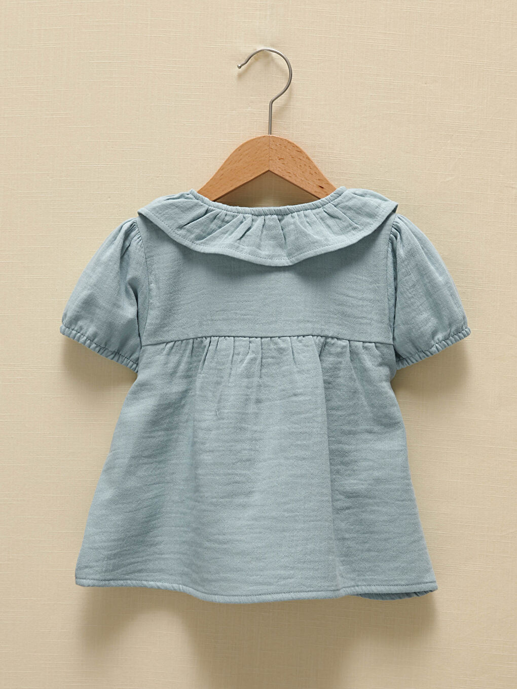Baby Girls' Peter Pan Collar Short Sleeve Basic Shirt-3