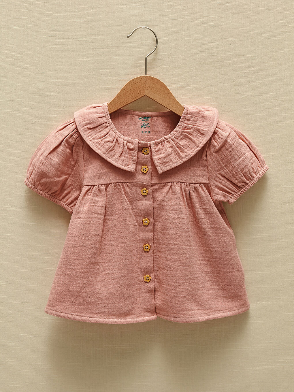 Pembe Bebe Yaka Kısa Kollu Basic Kız Bebek Gömlek