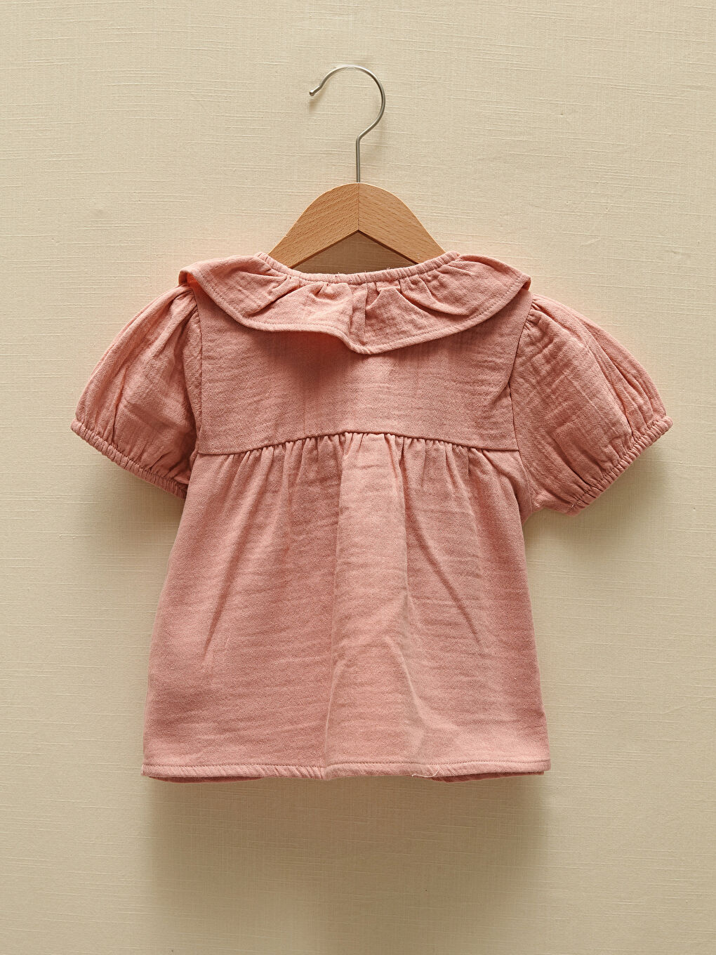 Pembe Bebe Yaka Kısa Kollu Basic Kız Bebek Gömlek-1