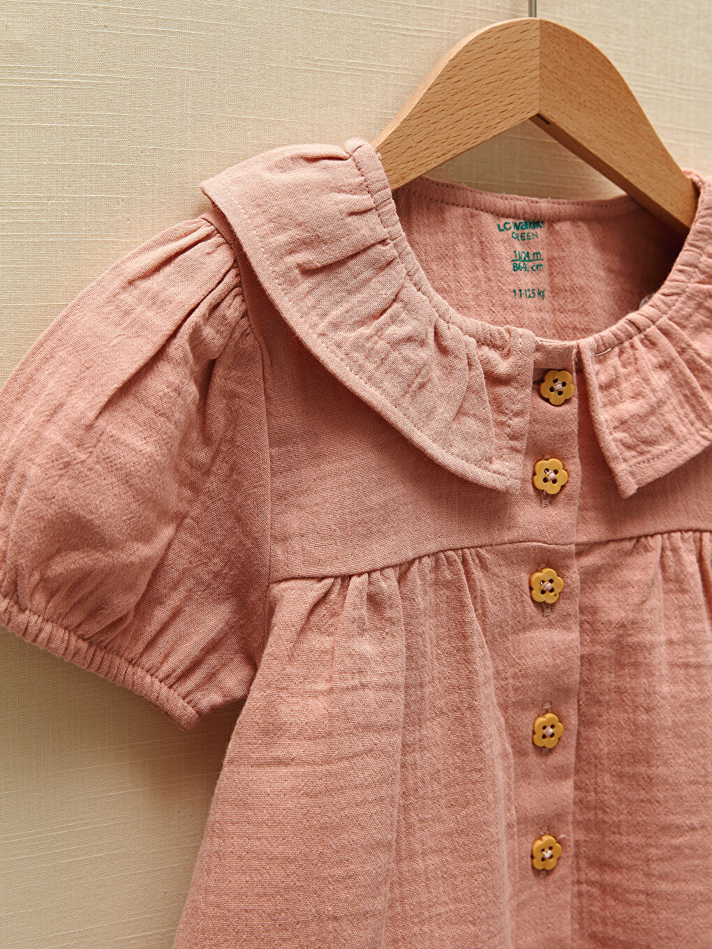 Pembe Bebe Yaka Kısa Kollu Basic Kız Bebek Gömlek-2