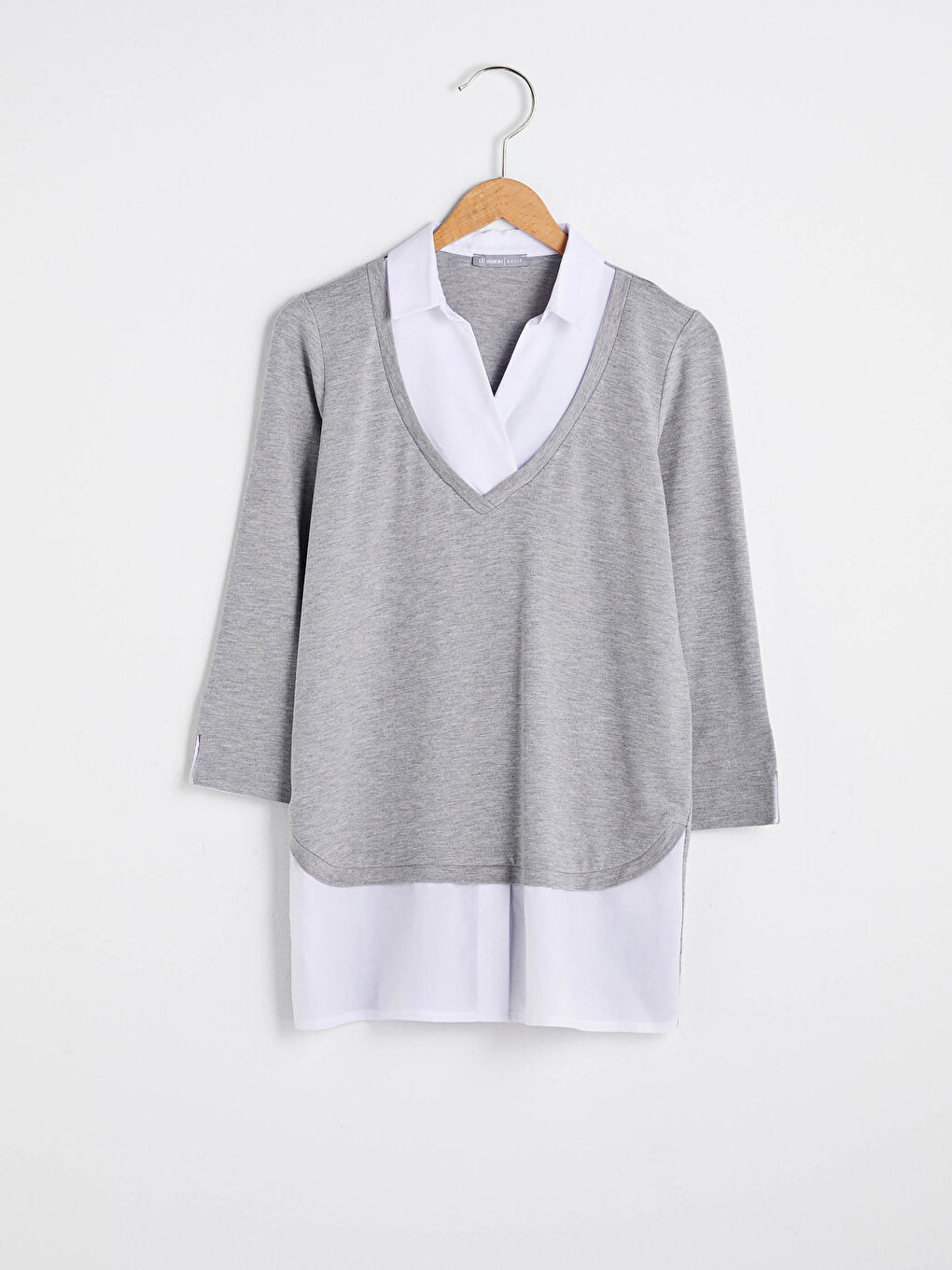 Gri Düz Uzun Kollu Tişört-5