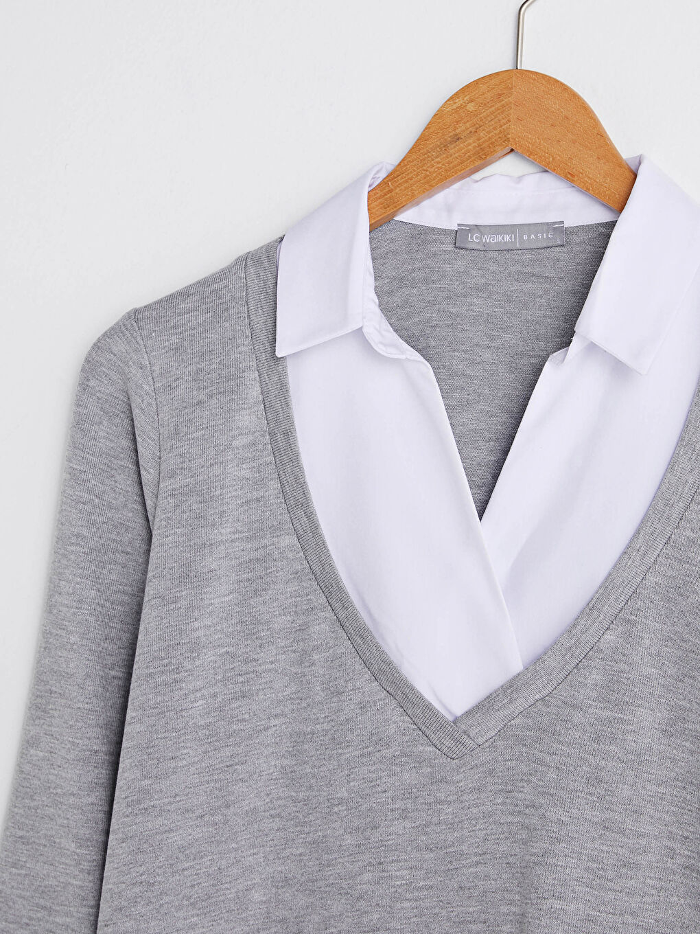 Gri Düz Uzun Kollu Tişört-7