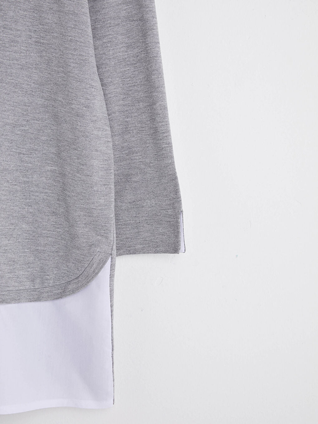 Gri Düz Uzun Kollu Tişört-8
