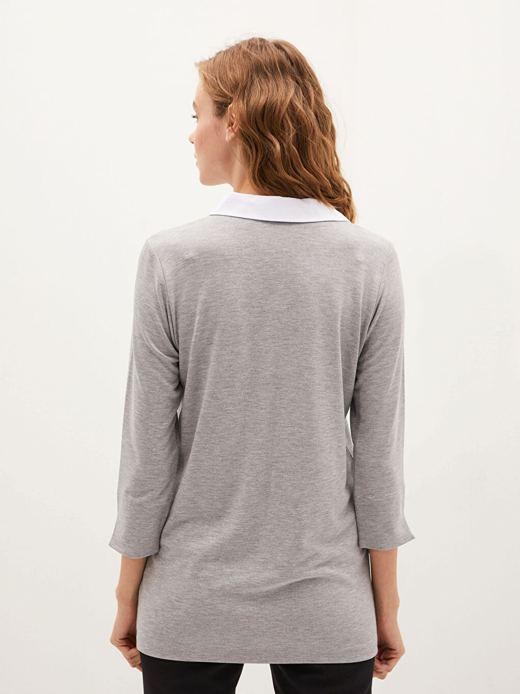 Gri Düz Uzun Kollu Tişört-4