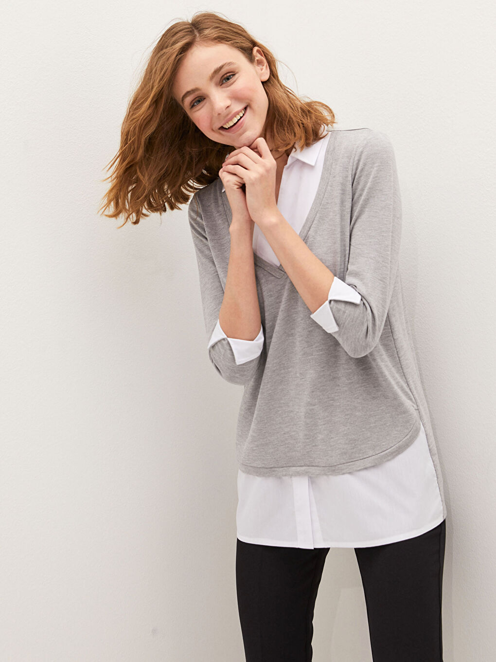 Gri Düz Uzun Kollu Tişört