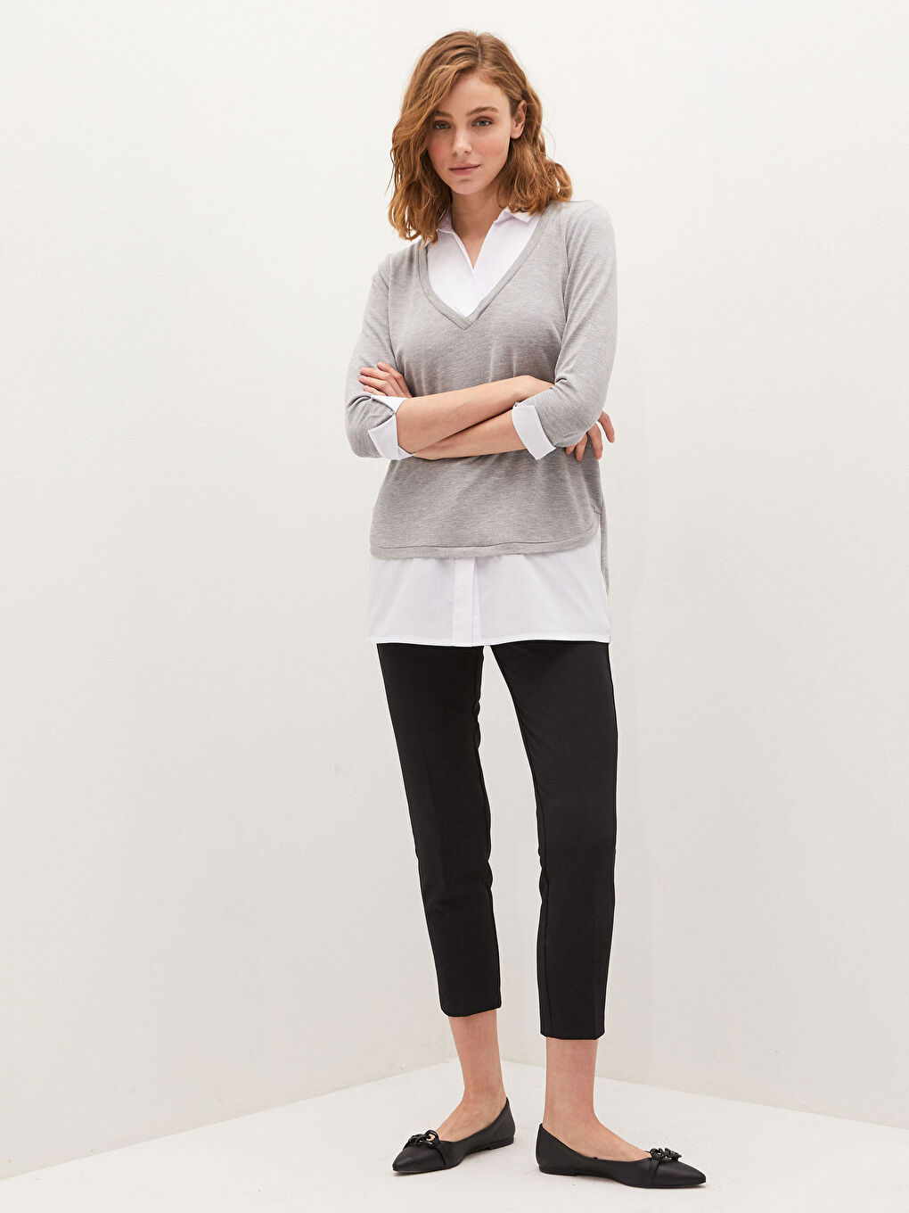 Gri Düz Uzun Kollu Tişört-3