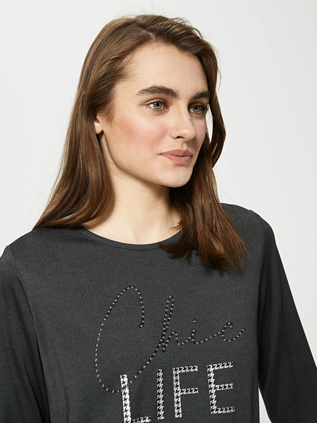 Crew Neck Stone Printed Long Sleeve Women's Tunic-3