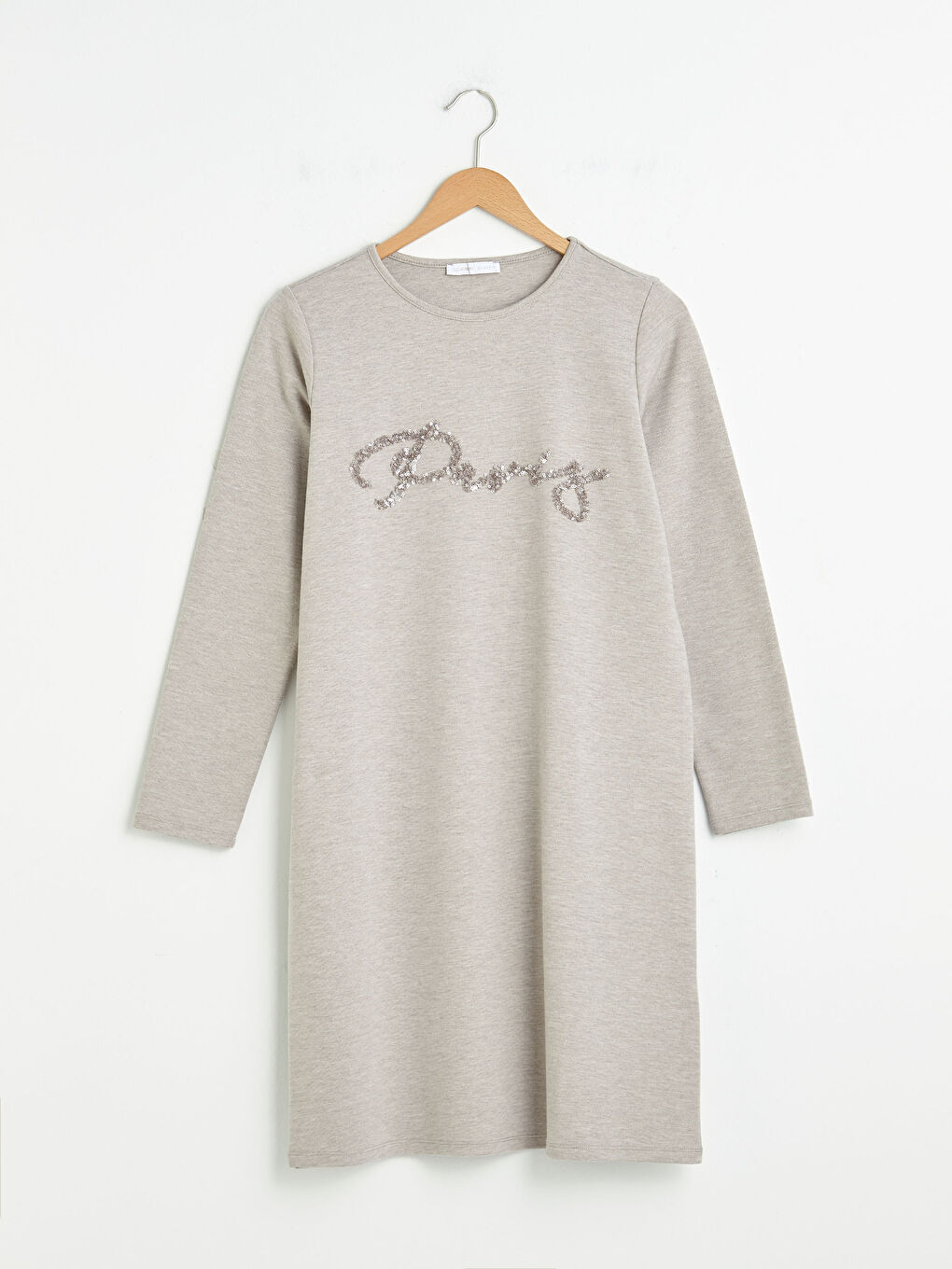 Bej Bisiklet Yaka Pul Payetli Uzun Kollu Kadın Tunik-5