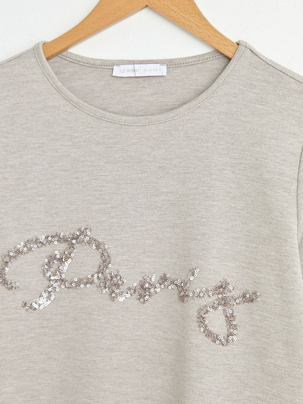 Bej Bisiklet Yaka Pul Payetli Uzun Kollu Kadın Tunik-6