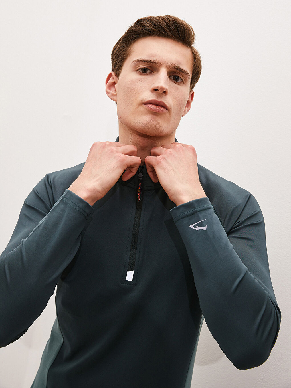 Yeşil Dik Yaka Uzun Kollu İnce Erkek Sweatshirt-1