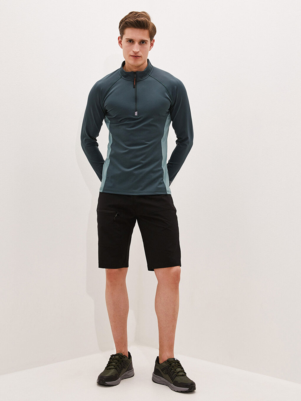 Yeşil Dik Yaka Uzun Kollu İnce Erkek Sweatshirt-2