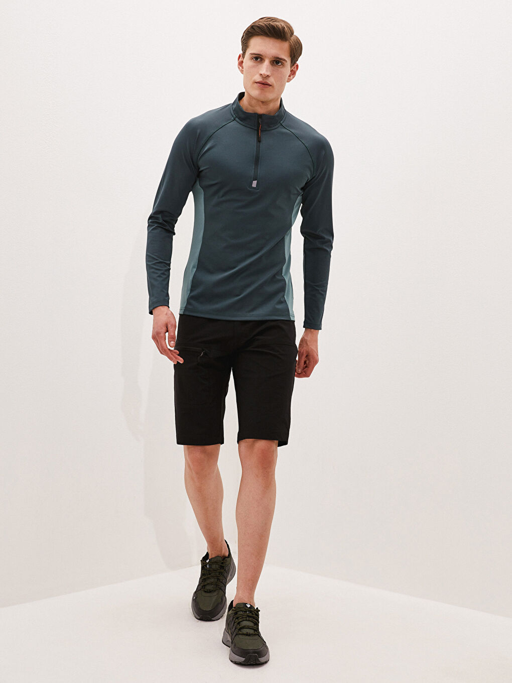 Yeşil Dik Yaka Uzun Kollu İnce Erkek Sweatshirt-3