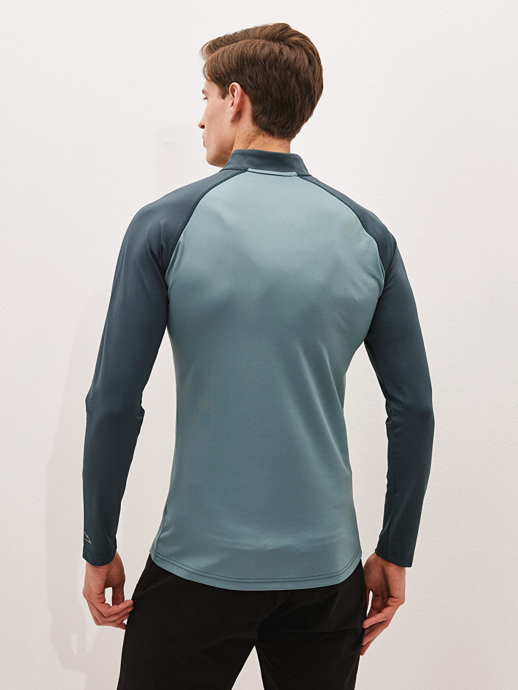 Yeşil Dik Yaka Uzun Kollu İnce Erkek Sweatshirt-4