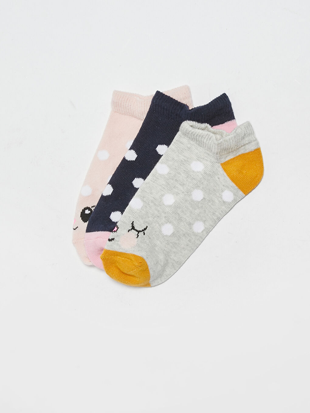 Pembe Desenli Kız Çocuk Patik Çorap 3'lü