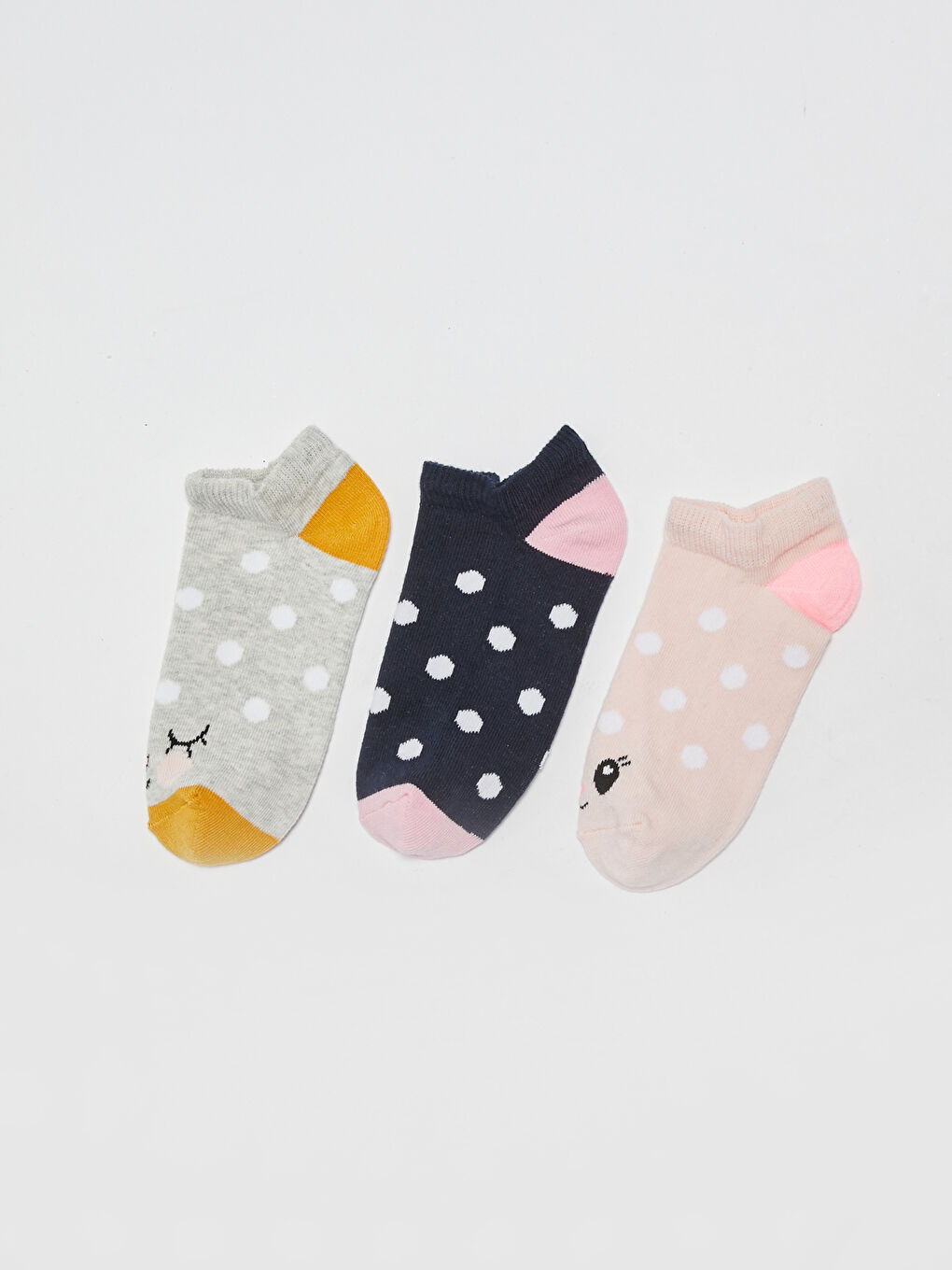 Pembe Desenli Kız Çocuk Patik Çorap 3'lü-1