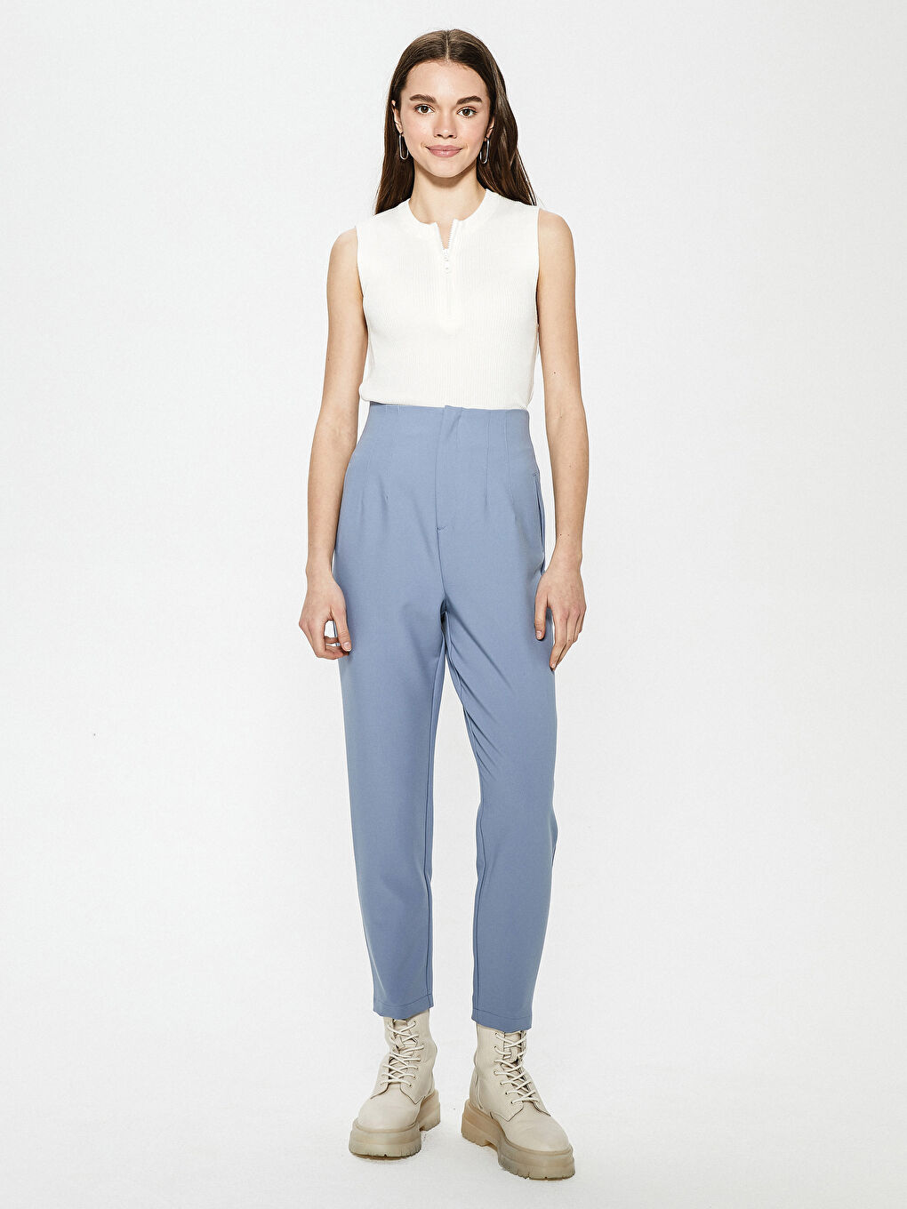 High Waist Slim Leg Ankle-Length Women's Cigarette Pants-1