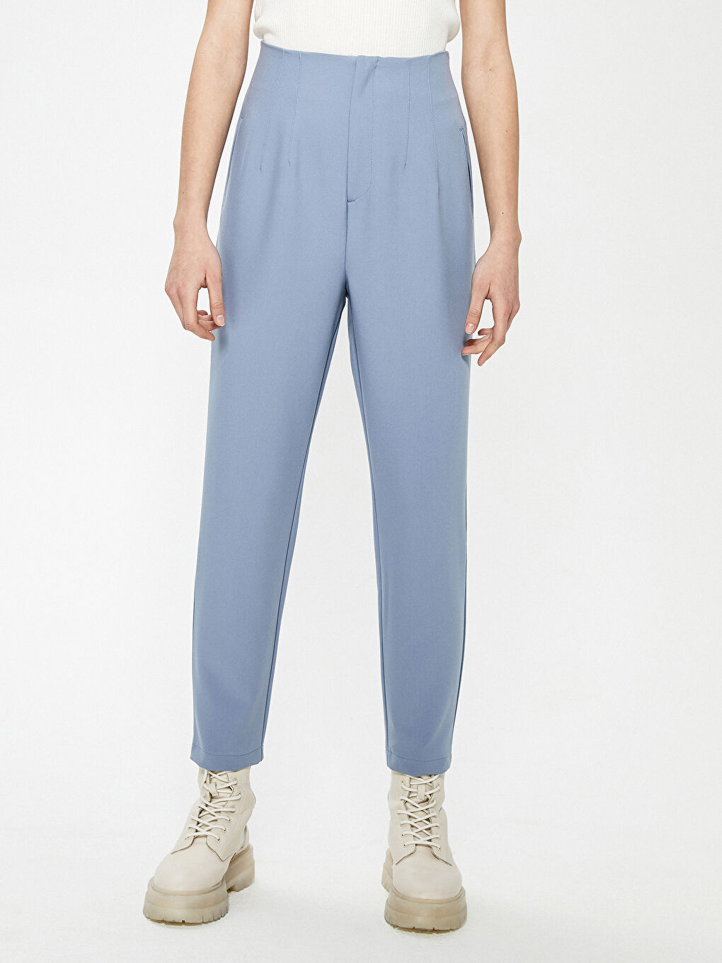 High Waist Slim Leg Ankle-Length Women's Cigarette Pants-2